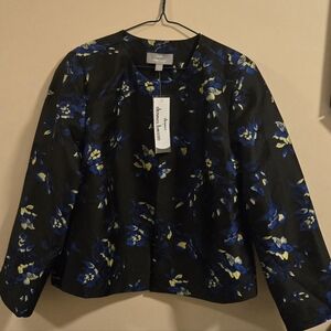 NWT Dennis Basso Black and Blue Floral Jaquard Blazer - Size 12